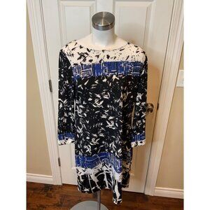 BCBG Max Calico Black Blue White Shattered Print Long Sleeve Mini Dress, Size S
